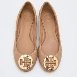 Pre Owned Tory Burch Beige Quilted Leather Quinn Ballet Flats Size 37