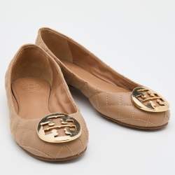 Pre Owned Tory Burch Beige Quilted Leather Quinn Ballet Flats Size 37