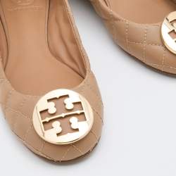 Pre Owned Tory Burch Beige Quilted Leather Quinn Ballet Flats Size 37