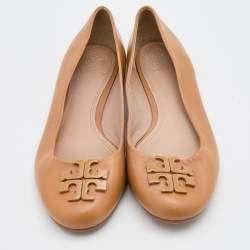 Pre Owned Tory Burch Light Brown Leather Lowell Ballet Flats Size 40