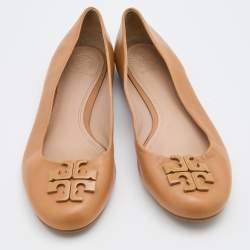 Pre Owned Tory Burch Light Brown Leather Lowell Ballet Flats Size 40