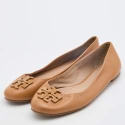 Pre Owned Tory Burch Light Brown Leather Lowell Ballet Flats Size 40