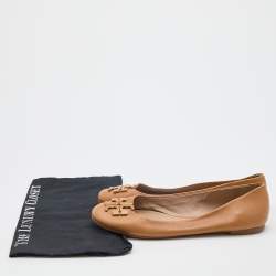 Pre Owned Tory Burch Light Brown Leather Lowell Ballet Flats Size 40