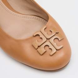 Pre Owned Tory Burch Light Brown Leather Lowell Ballet Flats Size 40