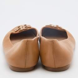 Pre Owned Tory Burch Light Brown Leather Lowell Ballet Flats Size 40