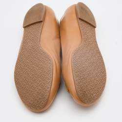 Pre Owned Tory Burch Light Brown Leather Lowell Ballet Flats Size 40