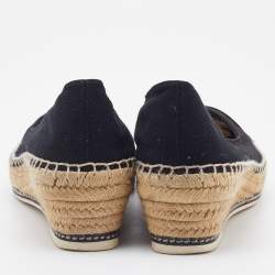 Pre Owned Tory Burch Black Canvas and Leather Espadrille Platform Wedge Pumps Size 39