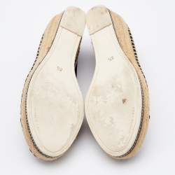 Pre Owned Tory Burch Black Canvas and Leather Espadrille Platform Wedge Pumps Size 39