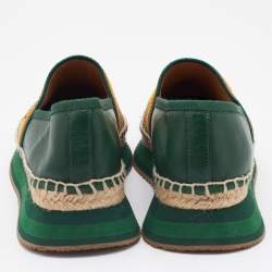 Pre Owned Tory Burch Multicolor Leather and Knit Fabric Daisy Logo Espadrille Slip On Sneakers Size 39.5