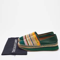 Pre Owned Tory Burch Multicolor Leather and Knit Fabric Daisy Logo Espadrille Slip On Sneakers Size 39.5