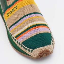 Pre Owned Tory Burch Multicolor Leather and Knit Fabric Daisy Logo Espadrille Slip On Sneakers Size 39.5