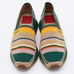 Pre Owned Tory Burch Multicolor Leather and Knit Fabric Daisy Logo Espadrille Slip On Sneakers Size 39.5