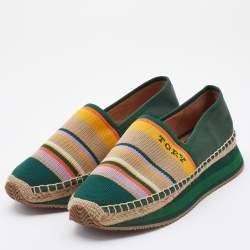 Pre Owned Tory Burch Multicolor Leather and Knit Fabric Daisy Logo Espadrille Slip On Sneakers Size 39.5