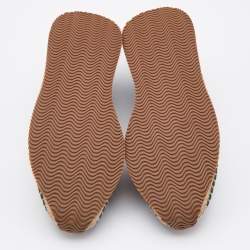 Pre Owned Tory Burch Multicolor Leather and Knit Fabric Daisy Logo Espadrille Slip On Sneakers Size 39.5