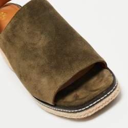 Pre Owned Tory Burch Olive Green Suede Espadrille Block Heel Slingback Sandals Size 40.5