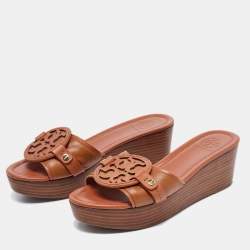 Pre Owned Tory Burch Brown Leather Patti  Platform Sandals Size 37.5