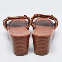 Pre Owned Tory Burch Brown Leather Patti  Platform Sandals Size 37.5