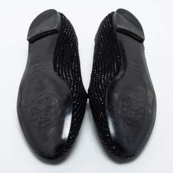 Pre Owned Tory Burch Black Crystal Embellished Suede Chandra Smoking Loafer Size 36.5