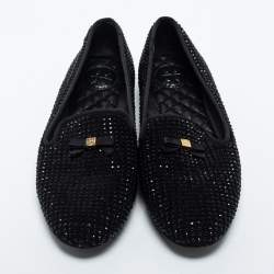 Tory Burch Black Crystal Embellished Suede Chandra Smoking Loafer Size 36.5 