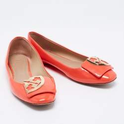 Pre Owned Tory Burch Orange Patent Leather Ballet Flats Size 36.5