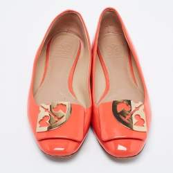 Pre Owned Tory Burch Orange Patent Leather Ballet Flats Size 36.5