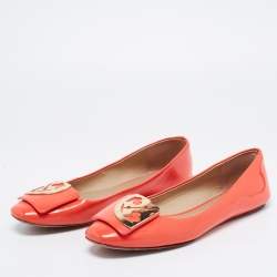 Pre Owned Tory Burch Orange Patent Leather Ballet Flats Size 36.5