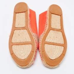 Pre Owned Tory Burch Orange/Beige Canvas Flat Espadrilles Size 36.5
