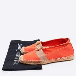 Pre Owned Tory Burch Orange/Beige Canvas Flat Espadrilles Size 36.5