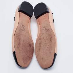 Pre Owned Tory Burch Beige/Black Leather and Patent Ballet Flats Size 36.5