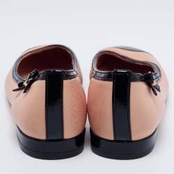 Pre Owned Tory Burch Beige/Black Leather and Patent Ballet Flats Size 36.5