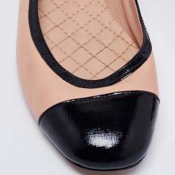 Pre Owned Tory Burch Beige/Black Leather and Patent Ballet Flats Size 36.5