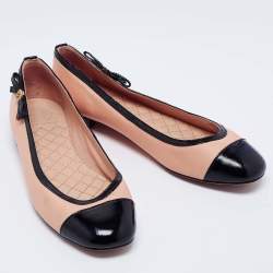Pre Owned Tory Burch Beige/Black Leather and Patent Ballet Flats Size 36.5
