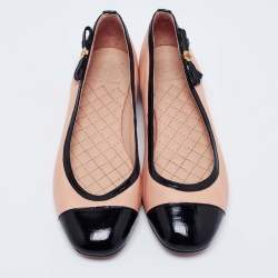 Pre Owned Tory Burch Beige/Black Leather and Patent Ballet Flats Size 36.5