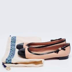 Pre Owned Tory Burch Beige/Black Leather and Patent Ballet Flats Size 36.5