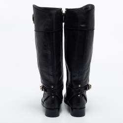 Pre Owned Tory Burch Black Leather Knee Length Boots Size 38