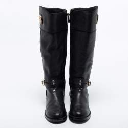 Pre Owned Tory Burch Black Leather Knee Length Boots Size 38