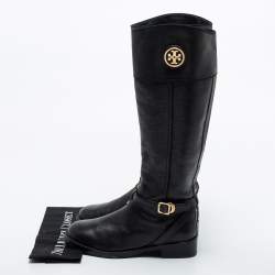 Pre Owned Tory Burch Black Leather Knee Length Boots Size 38