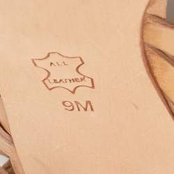 Pre Owned Tory Burch Tan Leather Open Toe  Ankle Strap Sandals Size 39