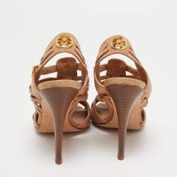 Pre Owned Tory Burch Tan Leather Open Toe  Ankle Strap Sandals Size 39