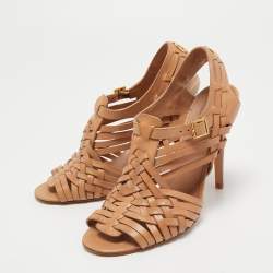 Pre Owned Tory Burch Tan Leather Open Toe  Ankle Strap Sandals Size 39