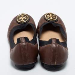 Pre Owned Tory Brown/Black Leather Caroline Ballet Flats Size 36.5