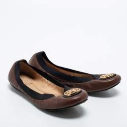 Pre Owned Tory Brown/Black Leather Caroline Ballet Flats Size 36.5