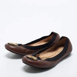 Pre Owned Tory Brown/Black Leather Caroline Ballet Flats Size 36.5