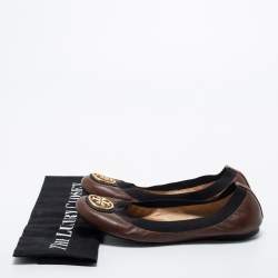 Pre Owned Tory Brown/Black Leather Caroline Ballet Flats Size 36.5