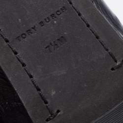 Pre Owned Tory Burch Black Leather Ballet Scrunch Flats Size 37.5