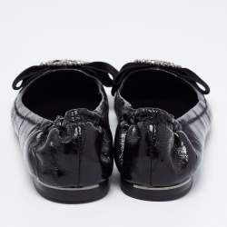 Pre Owned Tory Burch Black Leather Ballet Scrunch Flats Size 37.5