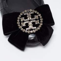 Pre Owned Tory Burch Black Leather Ballet Scrunch Flats Size 37.5