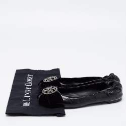 Pre Owned Tory Burch Black Leather Ballet Scrunch Flats Size 37.5