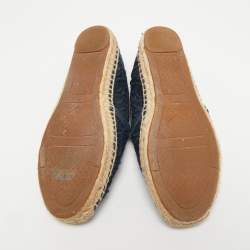 Pre Owned Tory Burch Navy Blue Mesh and Leather Trim Jacki Espadrille Flats Size 37