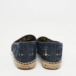 Pre Owned Tory Burch Navy Blue Mesh and Leather Trim Jacki Espadrille Flats Size 37